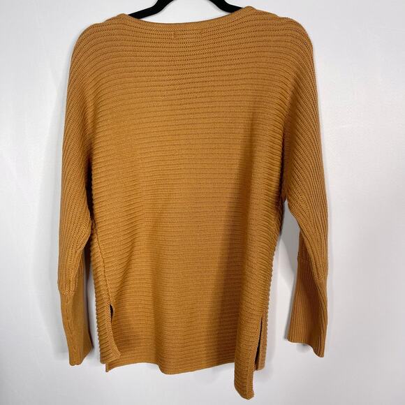 Rachel Zoe Medium M Brown Orange Ribbed Scoop Neck Sweater Long Sleeve Cotton - Picture 7 of 7